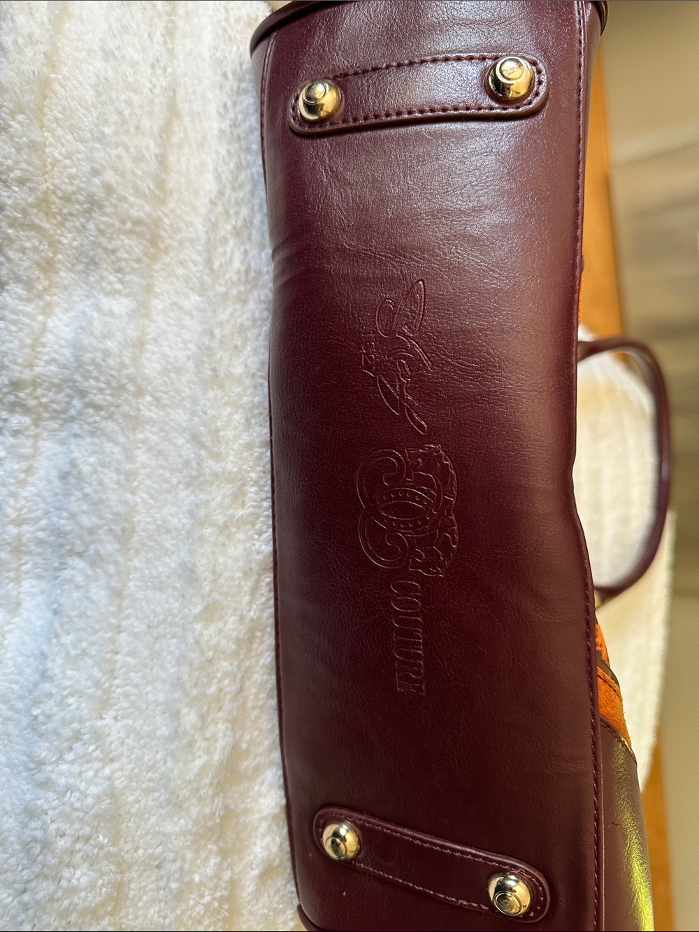 Sharif Orange & Burgundy Patterned Satchel with Gold Hardware - Picture 3 of 13